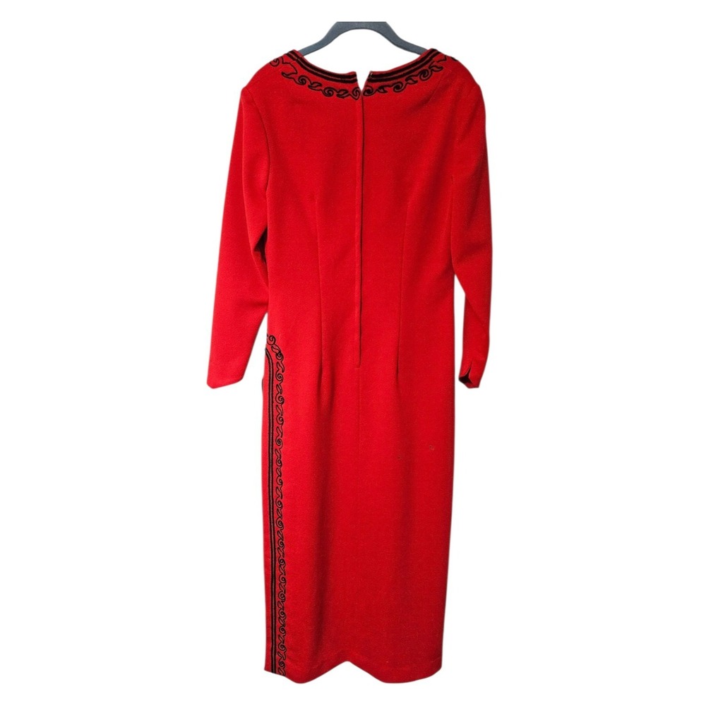 60s 70s Claralura California Scalloped Neck Maxi Red Dress Long Sleeve 8-10 Med